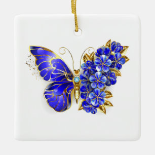 Ornamento De Cerâmica Borboleta Flor Sapphire
