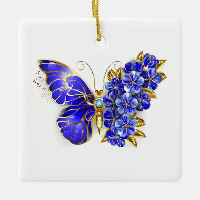 Ornamento De Cerâmica Borboleta Flor Sapphire (Frente)