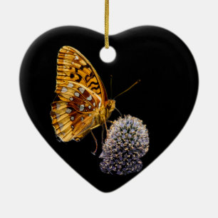 Ornamento De Cerâmica Borboleta Fritilar Sobre O Astro Azul