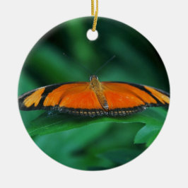 Ornamento De Cerâmica Borboleta laranja brilhante e preta na folha