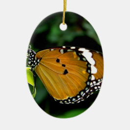 Ornamento De Cerâmica Borboleta laranja, preta e branca na folha