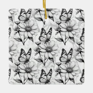 Ornamento De Cerâmica Borboleta minimalista na Design de padrão de flore