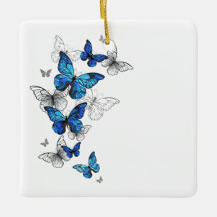 Ornamento De Cerâmica Borboletas Azuis Morpho