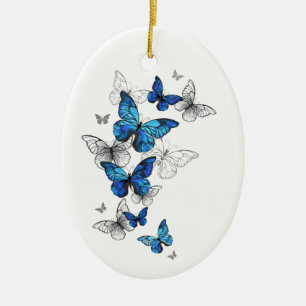 Ornamento De Cerâmica Borboletas Azuis Morpho