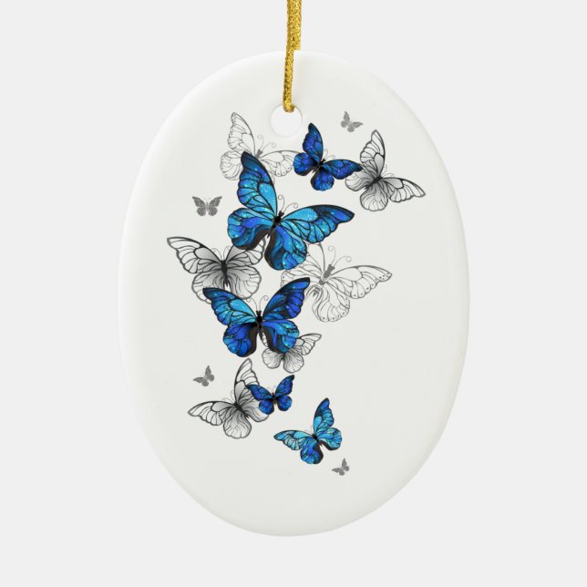 Ornamento De Cerâmica Borboletas Azuis Voadoras Morpho (Frente)