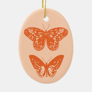 Ornamento De Cerâmica Borboletas Coral e Pastel Laranja
