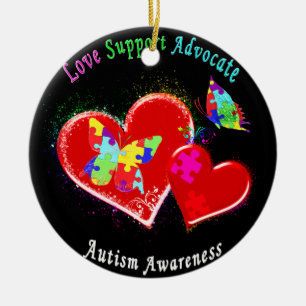 Ornamento De Cerâmica Borboletas do autismo nos corações