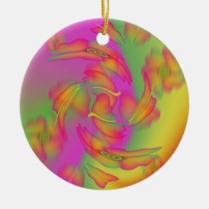 Ornamento De Cerâmica Borboletas e flores