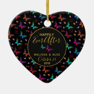 Ornamento De Cerâmica Borboletas Felizes Para Sempre Após O Casamento