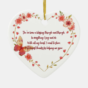 Ornamento De Cerâmica Borboletas Personalizadas e mentor de Coração Flor