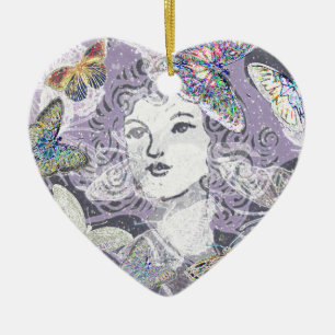 Ornamento De Cerâmica Borboletas roxas