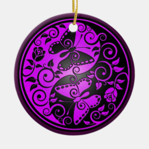 Ornamento De Cerâmica Borboletas, roxo & preto de Yin Yang