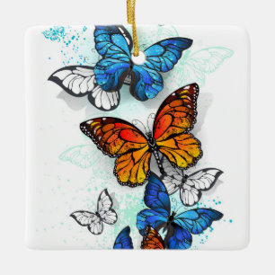 Ornamento De Cerâmica Borboletas voadoras Morpho e Monarca