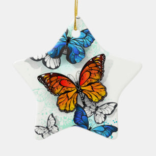 Ornamento De Cerâmica Borboletas voadoras Morpho e Monarca