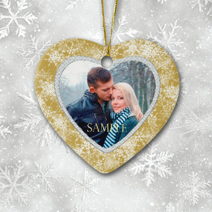 Ornamento De Cerâmica Borda Branca de Flocos de Neve no Modelo de Foto D