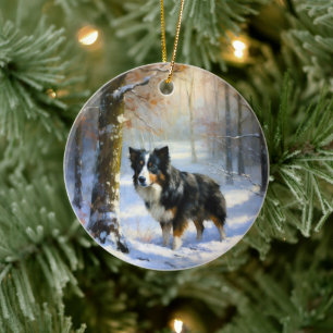 Ornamento De Cerâmica Borda Collie Deixe-o nevar no Natal