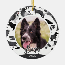 Ornamento De Cerâmica Borda Collie Pattern Dog Nome Foto Natal