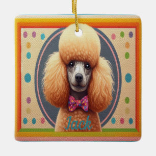 Ornamento De Cerâmica Borda Colorida do Cãozinho-de-Poodle-Cute-Na moda