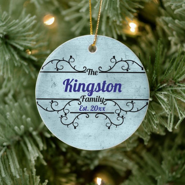 Ornamento De Cerâmica Borda das Vinhas Divididas Azul Personalizado (Árvore)