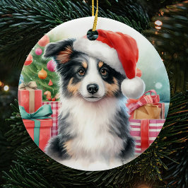 Ornamento De Cerâmica Borda Tricolor Collie Puppy Natal