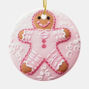 Ornamento De Cerâmica "Bordado do Homem de Gingerpão rosa"