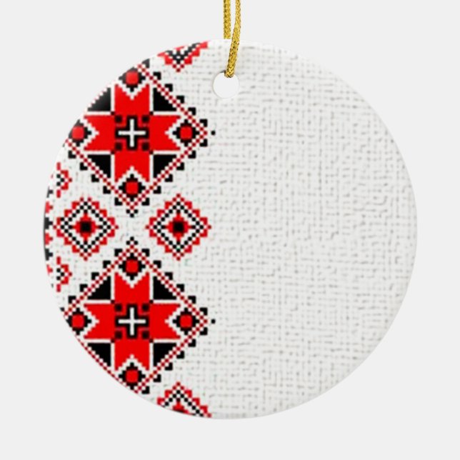 Ornamento De Cerâmica Bordado ucraniano (Frente)