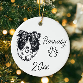 Ornamento De Cerâmica Border Collie Cachorro Nome Personalizado & Ano Ar