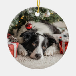 Ornamento De Cerâmica Border Collie Christmas