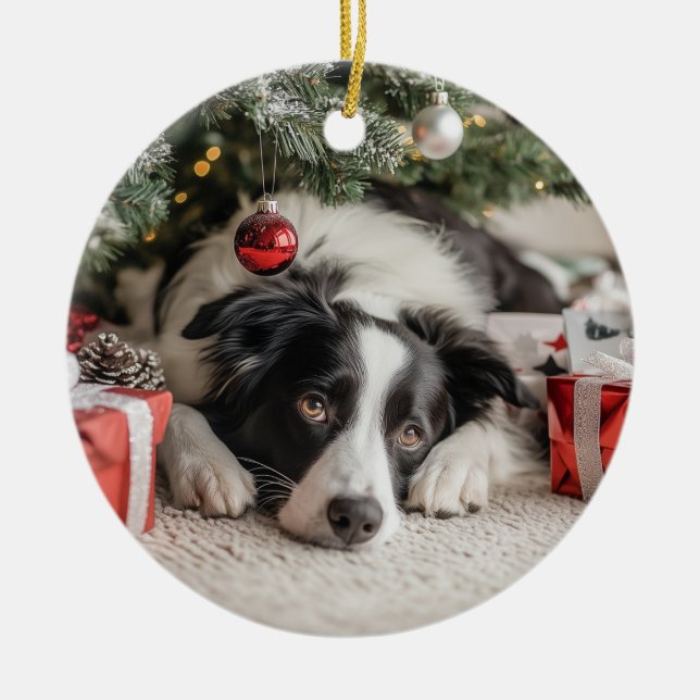 Ornamento De Cerâmica Border Collie Christmas (Frente)