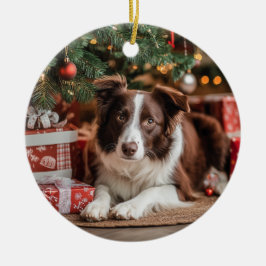 Ornamento De Cerâmica Border Collie Christmas