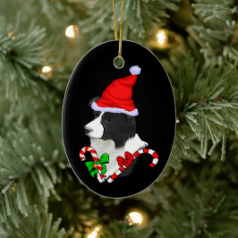 Ornamento De Cerâmica Border Collie Christmas