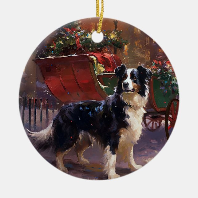 Ornamento De Cerâmica Border Collie Christmas Fesason (Frente)