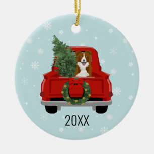 Ornamento De Cerâmica Border Collie Christmas Red Truck