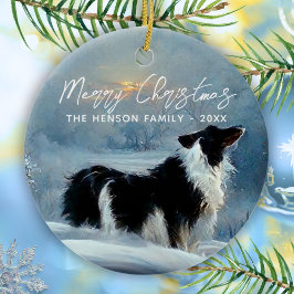 Ornamento De Cerâmica Border Collie na Neve de Inverno Natal 