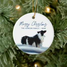 Ornamento De Cerâmica Border Collie na Neve de Inverno Natal Férias