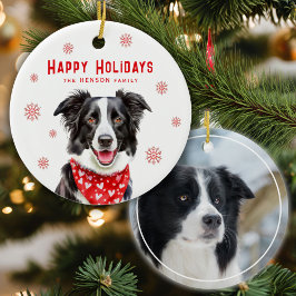 Ornamento De Cerâmica Border Collie Red Heart Bandana Foto de Natal