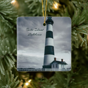Ornamento De Cerâmica Bordie Island Lighthouse preto e branco