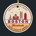 Ornamento De Cerâmica Boston Massachusetts Skyline Emblem<br><div class="desc">Design de arte colorida e minimalista de Boston com monumentos e marcos da cidade de Massachusetts.</div>