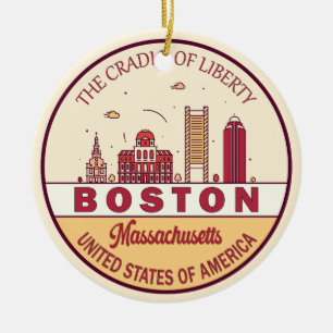 Ornamento De Cerâmica Boston Massachusetts Skyline Emblem