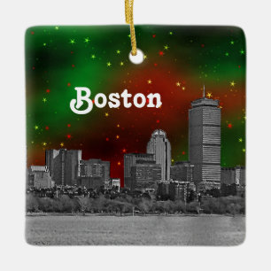 Ornamento De Cerâmica Boston Skyline Echou Green Red Starry Sky Xmas