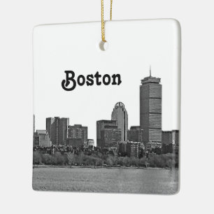 Ornamento De Cerâmica Boston Skyline Etch