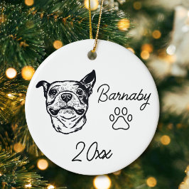 Ornamento De Cerâmica Boston Terrier Cachorro Nome Personalizado & Ano A