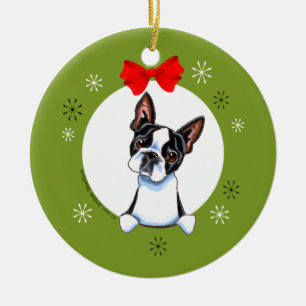 Ornamento De Cerâmica Boston Terrier Christmas Classic