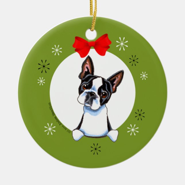 Ornamento De Cerâmica Boston Terrier Christmas Classic (Frente)