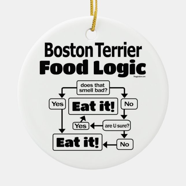 Ornamento De Cerâmica Boston Terrier Comida Logic (Frente)
