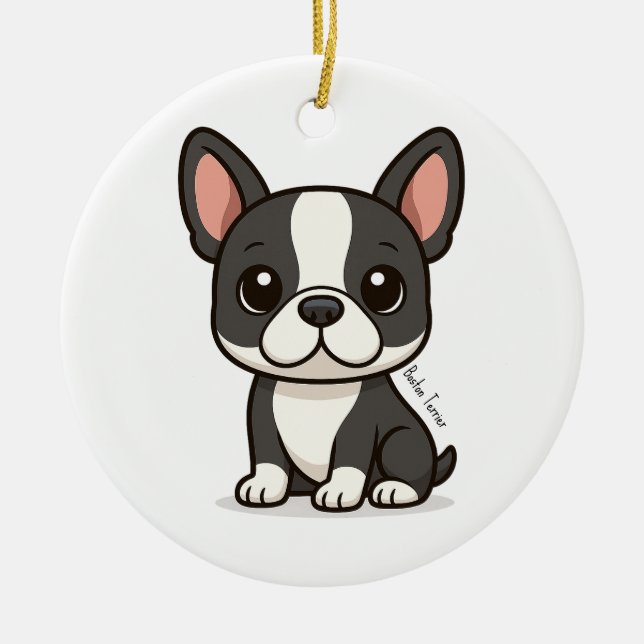 Ornamento De Cerâmica Boston Terrier Custom Name (Frente)