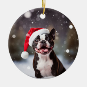 Ornamento De Cerâmica Boston Terrier Dog Christmas Kesaokepsname