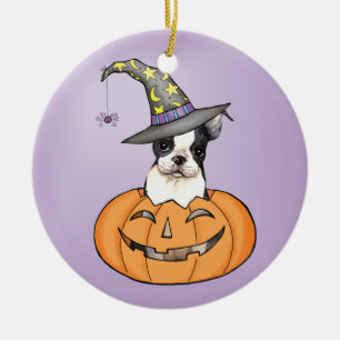 Ornamento De Cerâmica Boston Terrier Halloween