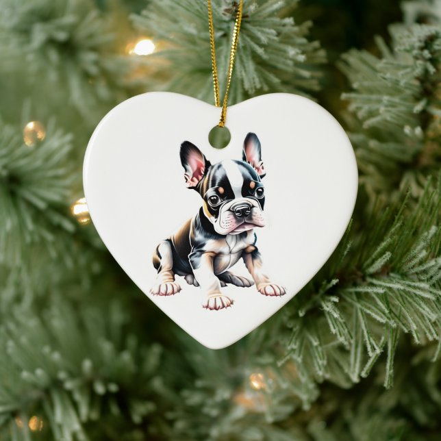 Ornamento De Cerâmica Boston Terrier Puppy personalizada (Árvore)