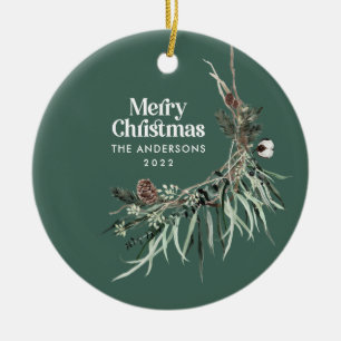 Ornamento De Cerâmica Botânica elegante e verde de aquarela